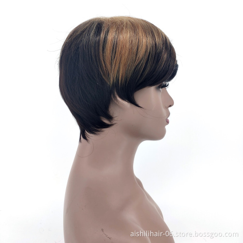 Aishili wholesale black mixed brown short straight bob hair wigs Synthetic wigs for black women